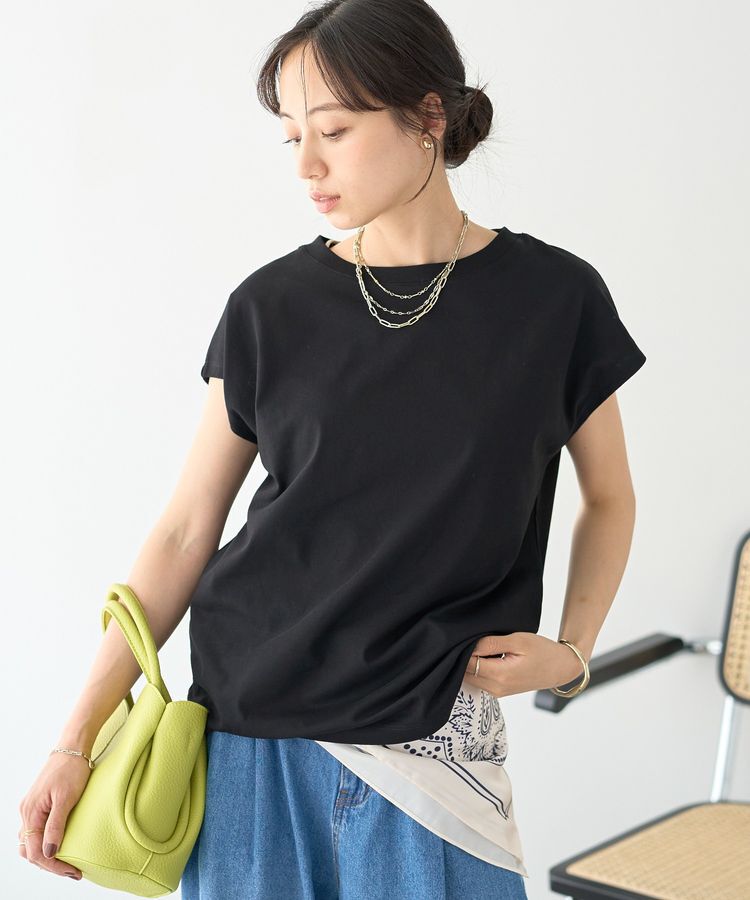 earth music&ecology「【遮熱・接触冷感・UVカット】フレンチスリーブTシャツ」|Tシャツ・カットソー|Black