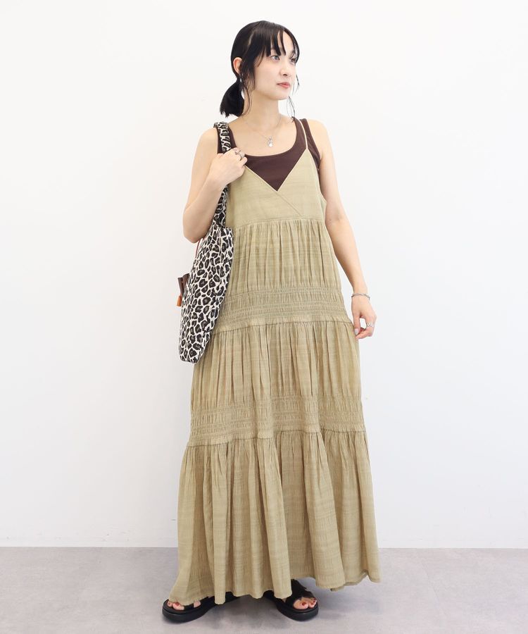 Green Parks「シャーリングティアードキャミワンピース」|ワンピース|Beige