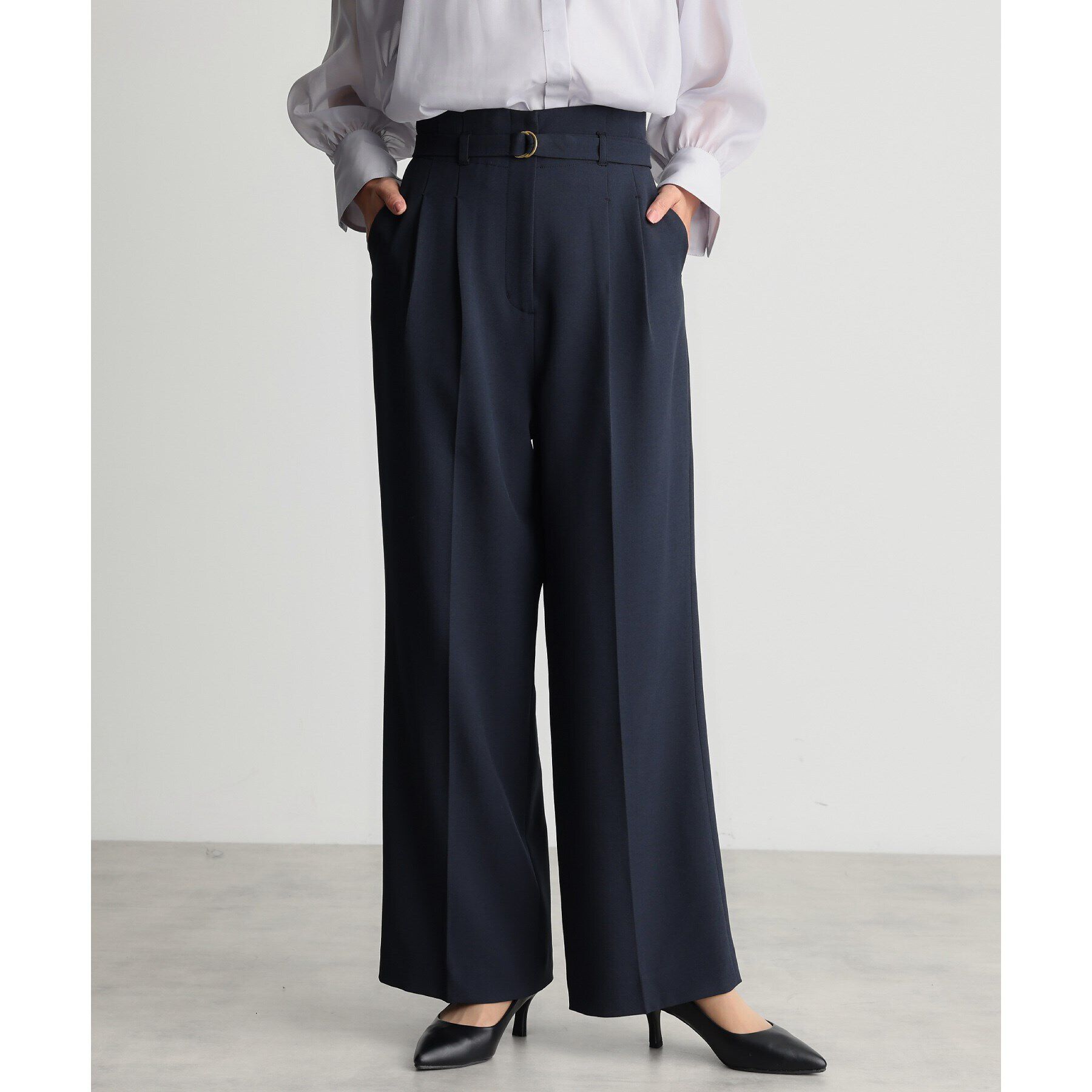 THE SHOP TK「【ONOFF活躍／セレモニー／通勤】CAVIAN タックワイドパンツ／洗える」|その他|ネイビー(094)