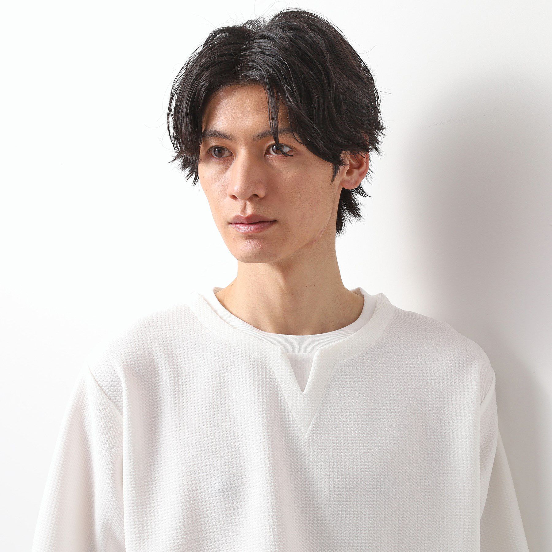 THE SHOP TK「ミニフクレキーネック半袖Tシャツ」|Tシャツ・カットソー|オフホワイト(003