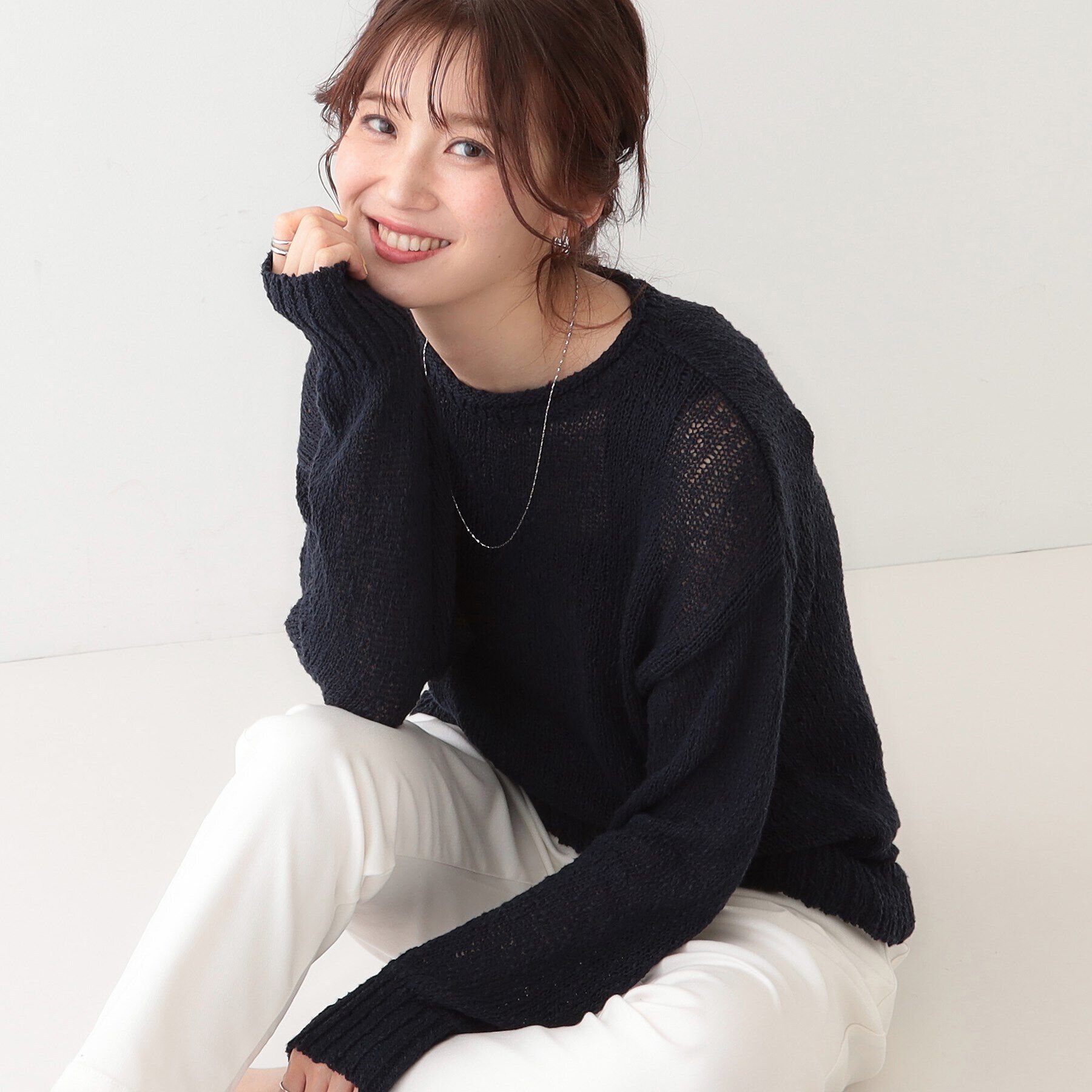 SHOO･LA･RUE「さりげない凹凸感で表情豊か。ロールネックニット」|ニット・セーター|ネイビー(094)