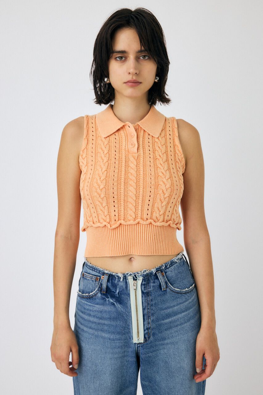 MOUSSY「CABLE KNIT POLO タンク」|タンクトップ|