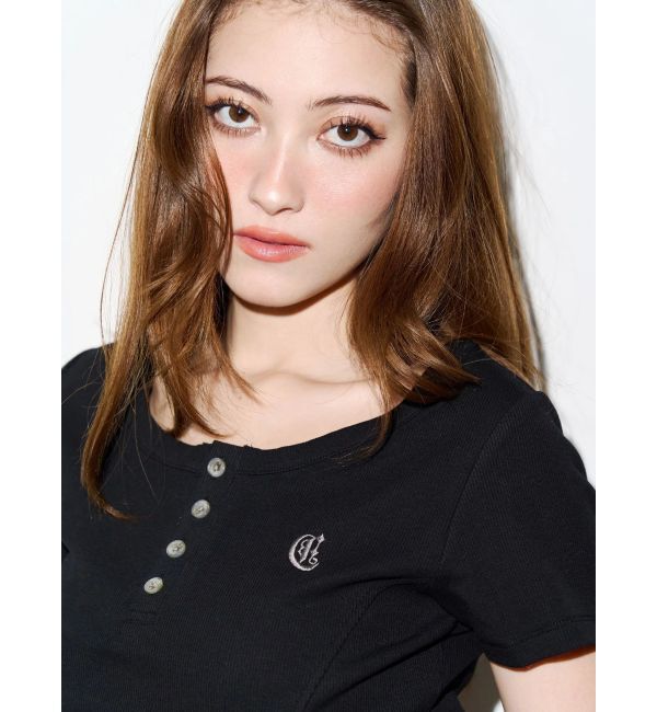 EVRIS「ハーフスリーブワンポイントヘンリーネックトップス」|Tシャツ・カットソー|