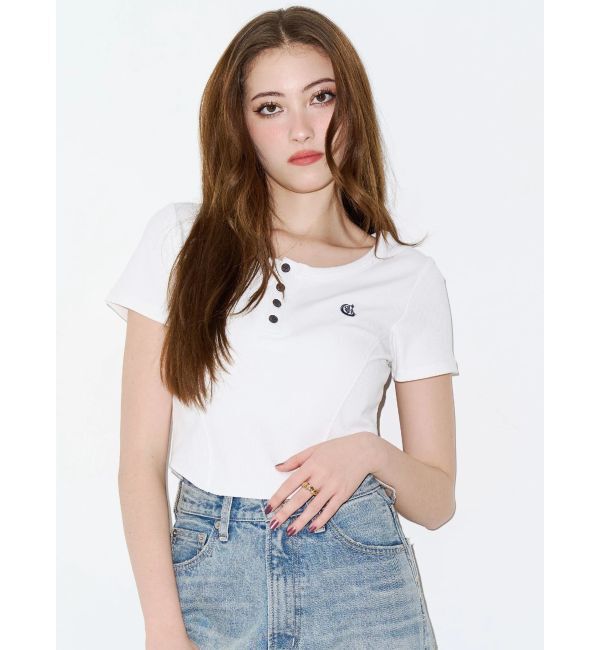 EVRIS「ハーフスリーブワンポイントヘンリーネックトップス」|Tシャツ・カットソー|