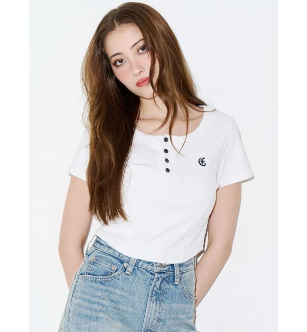 EVRIS「ハーフスリーブワンポイントヘンリーネックトップス」|Tシャツ・カットソー|