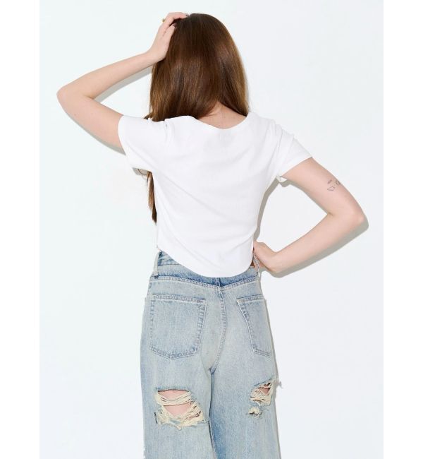 EVRIS「ハーフスリーブワンポイントヘンリーネックトップス」|Tシャツ・カットソー|
