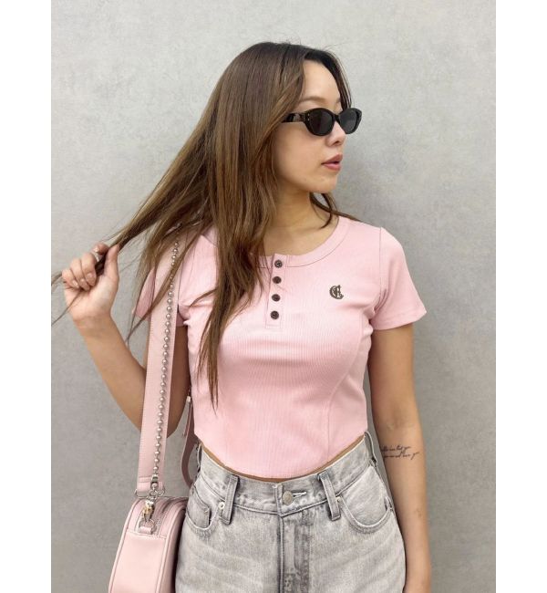 EVRIS「ハーフスリーブワンポイントヘンリーネックトップス」|Tシャツ・カットソー|