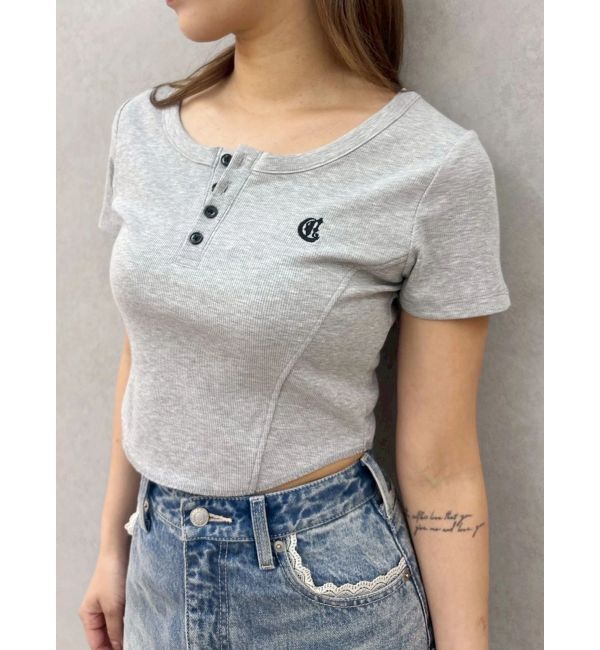 EVRIS「ハーフスリーブワンポイントヘンリーネックトップス」|Tシャツ・カットソー|