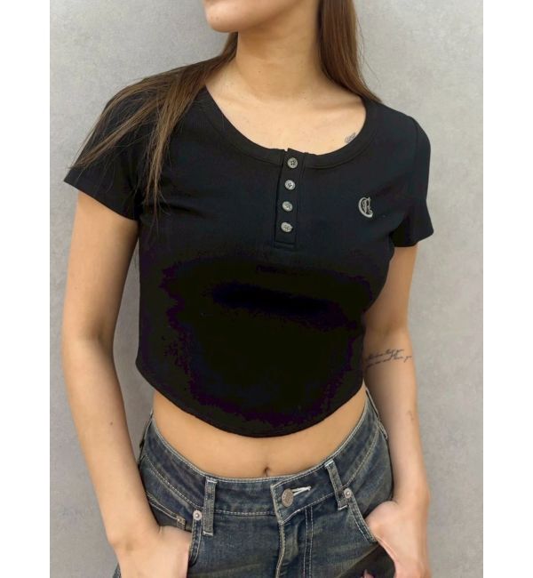 EVRIS「ハーフスリーブワンポイントヘンリーネックトップス」|Tシャツ・カットソー|
