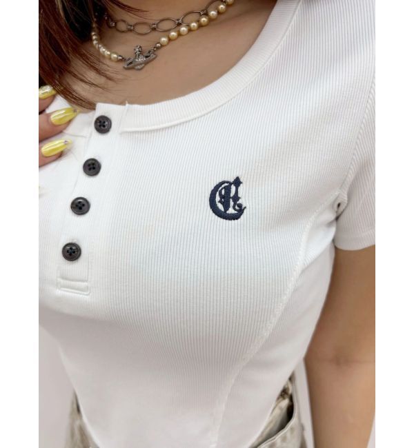 EVRIS「ハーフスリーブワンポイントヘンリーネックトップス」|Tシャツ・カットソー|