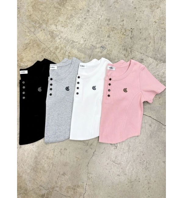 EVRIS「ハーフスリーブワンポイントヘンリーネックトップス」|Tシャツ・カットソー|