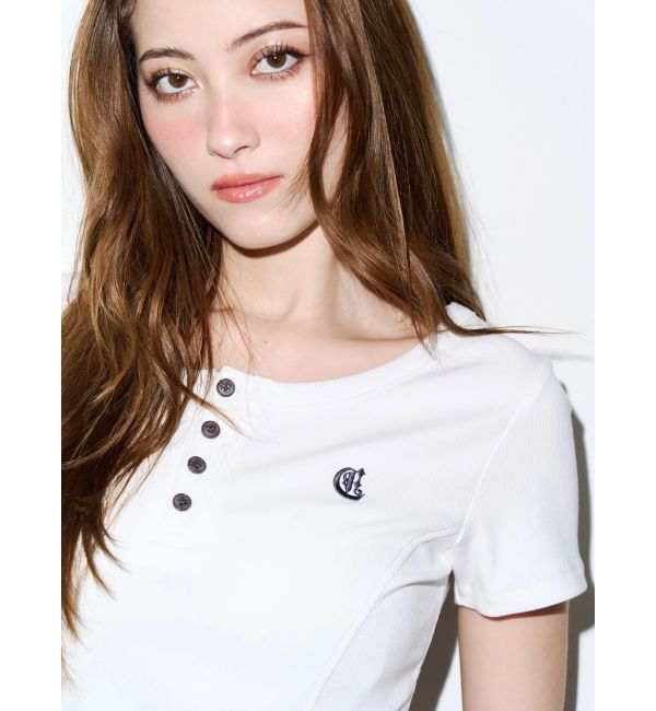 EVRIS「ハーフスリーブワンポイントヘンリーネックトップス」|Tシャツ・カットソー|