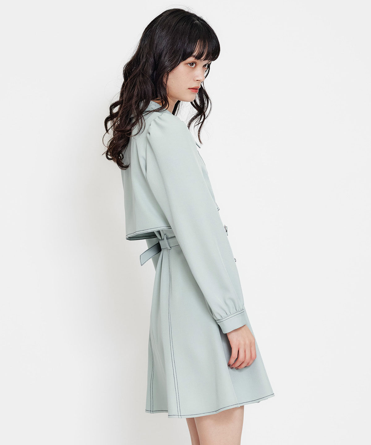 REDYAZEL「バイカラーステッチフレアミニシャツワンピース」|ワンピース|