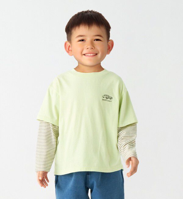 SHIPS Colors 「SHIPS Colors: 80～130cm / レイヤード プリント ロンT◇」|Tシャツ・カットソー|ライトグリーン