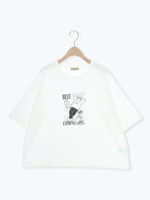Samansa Mos2「ヴィンテージ風天竺おじさんプリント刺繍Tシャツ」|Tシャツ・カットソー|オフホワイト