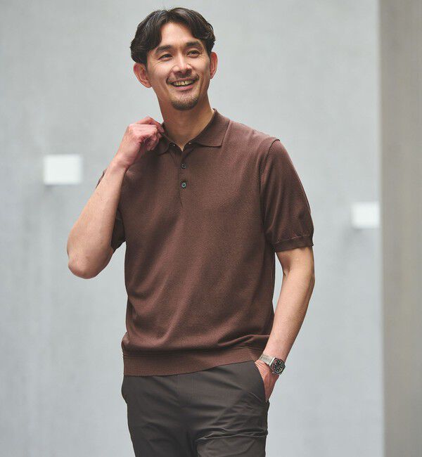 UNITED ARROWS green label relaxing「【WEB限定】JUST fit ジャケイン ニット 半袖 ポロシャツ」|ポロシャツ|DK.BROWN