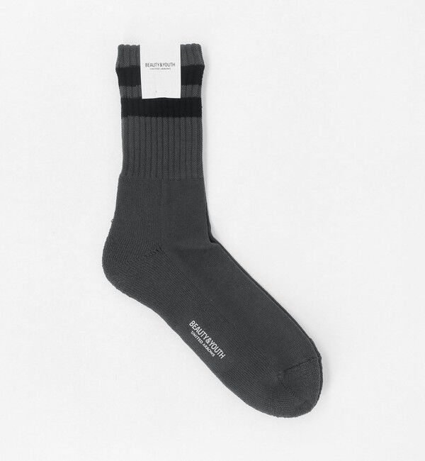 BEAUTY&YOUTH UNITED ARROWS「2ライン パイル クルー ソックス」|ソックス|DK.GRAY