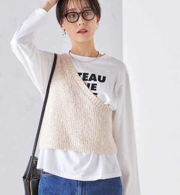 SHIPS for women「〈手洗い可能〉カールヤーン スパンコール ワンショルダー 24SS ◇」|ベスト・ジレ|オフホワイト