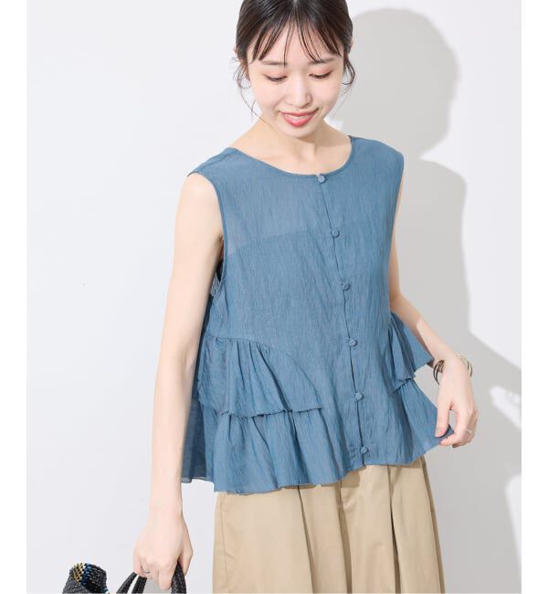 SLOBE IENA「《WEB限定カラーあり/予約》2WAYペプラムフリル ノースリーブブラウス」|シャツ・ブラウス|