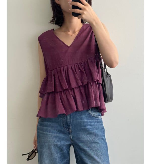 SLOBE IENA「《WEB限定カラーあり/予約》2WAYペプラムフリル ノースリーブブラウス」|シャツ・ブラウス|ボルドー