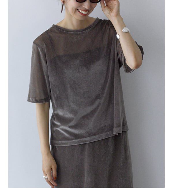 VERMEIL par iena「《予約》ベロアメッシュプルオーバー」|Tシャツ・カットソー|ベージュ A