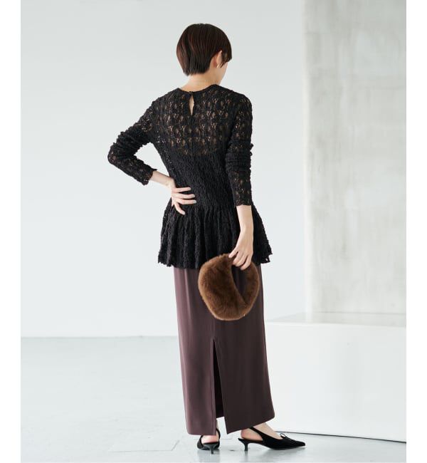 IENA「《WEB限定/追加予約》Flowerストレッチレース ペプラムプルオーバー」|Tシャツ・カットソー|