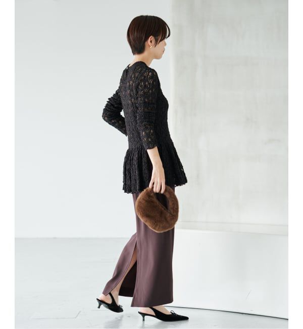 IENA「《WEB限定/追加予約》Flowerストレッチレース ペプラムプルオーバー」|Tシャツ・カットソー|