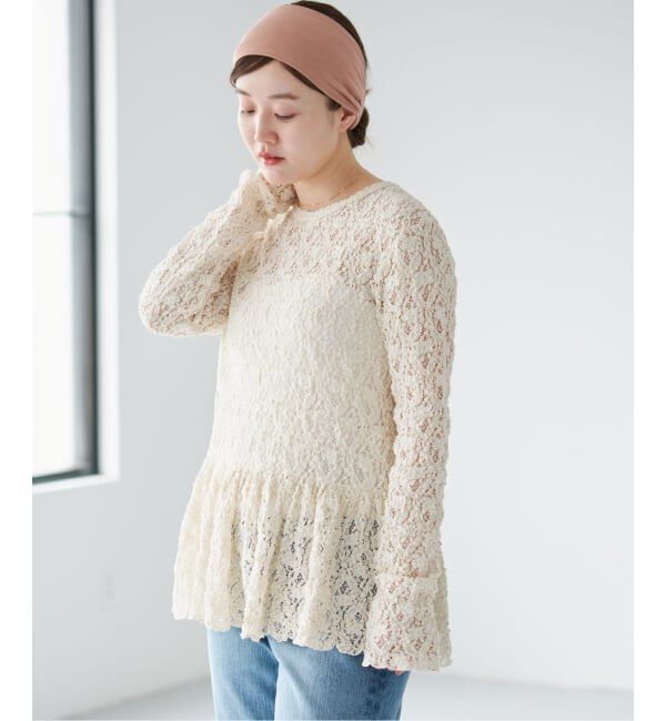 IENA「《WEB限定/追加予約》Flowerストレッチレース ペプラムプルオーバー」|Tシャツ・カットソー|