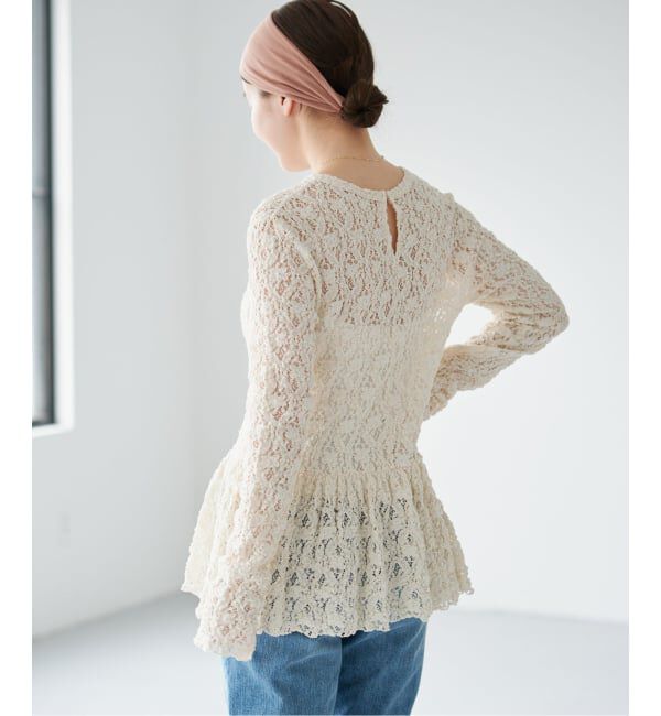IENA「《WEB限定/追加予約》Flowerストレッチレース ペプラムプルオーバー」|Tシャツ・カットソー|