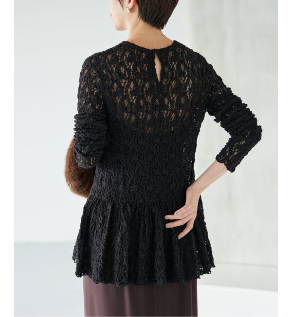 IENA「《WEB限定/追加予約》Flowerストレッチレース ペプラムプルオーバー」|Tシャツ・カットソー|