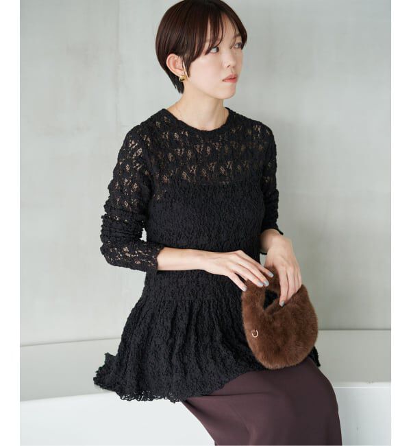 IENA「《WEB限定/追加予約》Flowerストレッチレース ペプラムプルオーバー」|Tシャツ・カットソー|