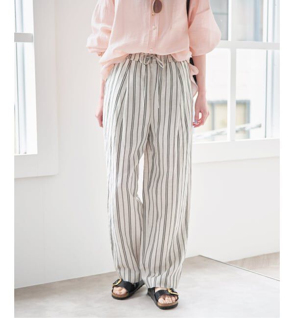 U by SPICK&SPAN「《接触冷感》VIS麻イージータックスラックス」|スラックス|ブラックベース