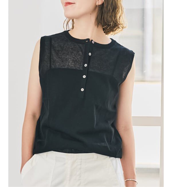 Spick and Span「コットンリネンヘンリーネックニット」|ニット・セーター|