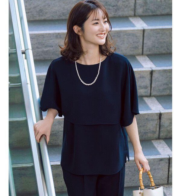 23区「【新色追加】ストレッチジョーゼット  ケープデザイン カットソー」|Tシャツ・カットソー|ネイビー系