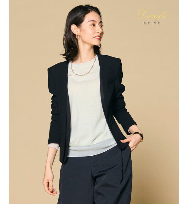 BEIGE,「【セットアップ対応】CINDY / ダブルカラージャケット」|ノーカラージャケット|Black x Black