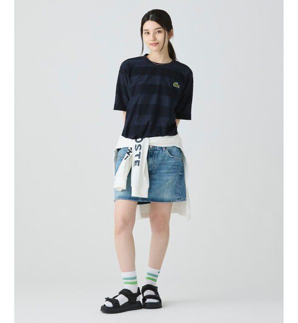 LACOSTE「オーバーサイズ パイル地切り替え同色ボーダーTシャツ」|Tシャツ・カットソー|