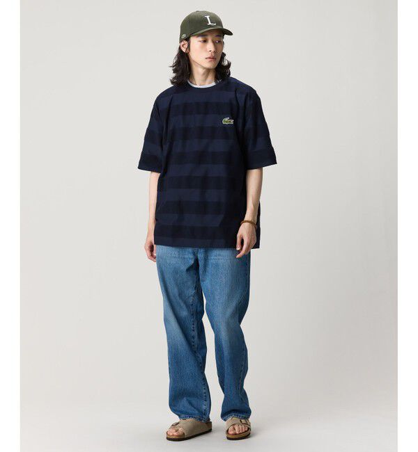 LACOSTE「オーバーサイズ パイル地切り替え同色ボーダーTシャツ」|Tシャツ・カットソー|