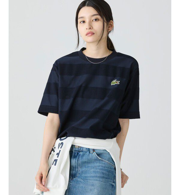 LACOSTE「オーバーサイズ パイル地切り替え同色ボーダーTシャツ」|Tシャツ・カットソー|