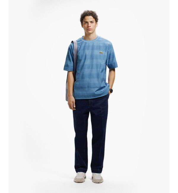 LACOSTE「オーバーサイズ パイル地切り替え同色ボーダーTシャツ」|Tシャツ・カットソー|