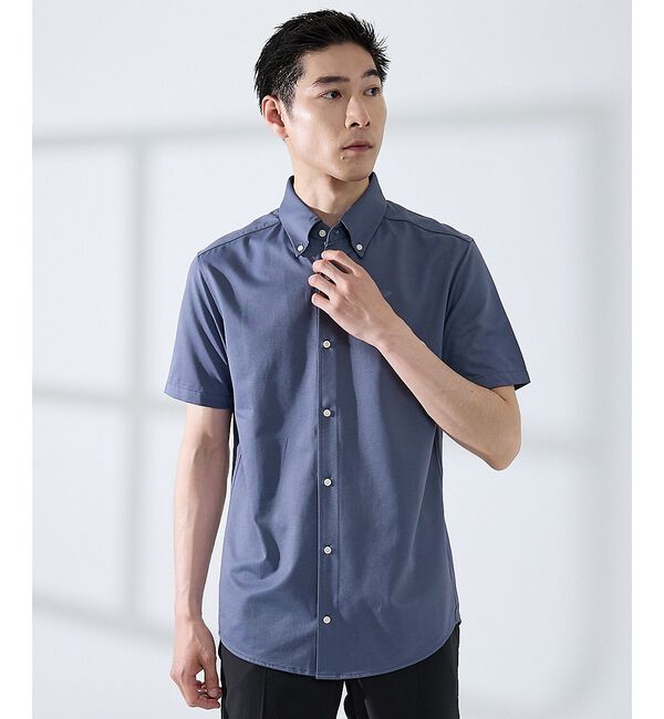 ABAHOUSE「【WEB限定】シルキー マイクロカノコ ボタンダウン 半袖シャツ」|シャツ・ブラウス|ブルーグレー