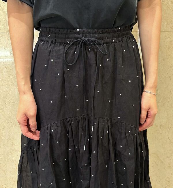 Rouge vif「インドドット刺繍ギャザーフレア切り替えスカート/ウエストゴム」|スカート|