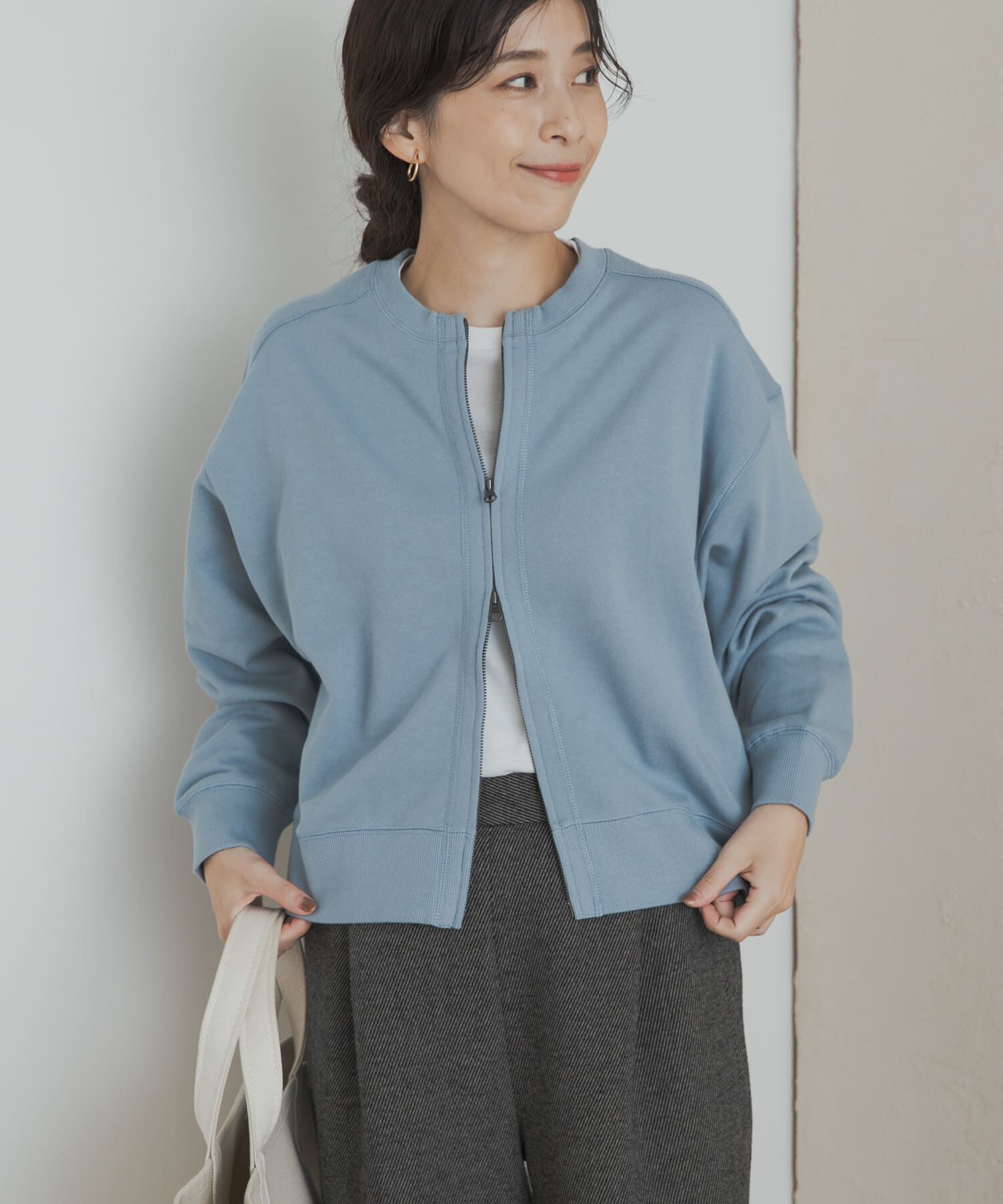 URBAN RESEARCH DOORS「『WEB/一部店舗限定カラー』コットンスウェットZIPカーディガン」|カーディガン|ブルー