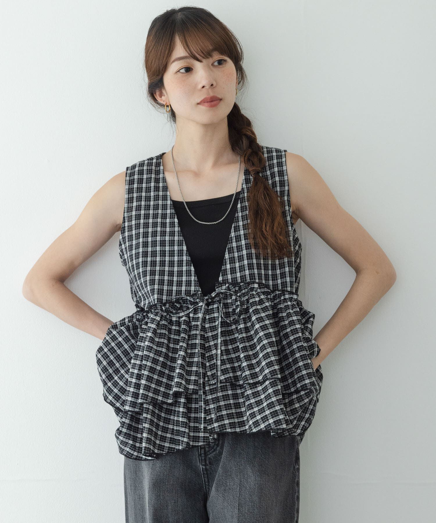 Sonny Label 「サッカーチェックペプラムベストブラウス」|シャツ・ブラウス|