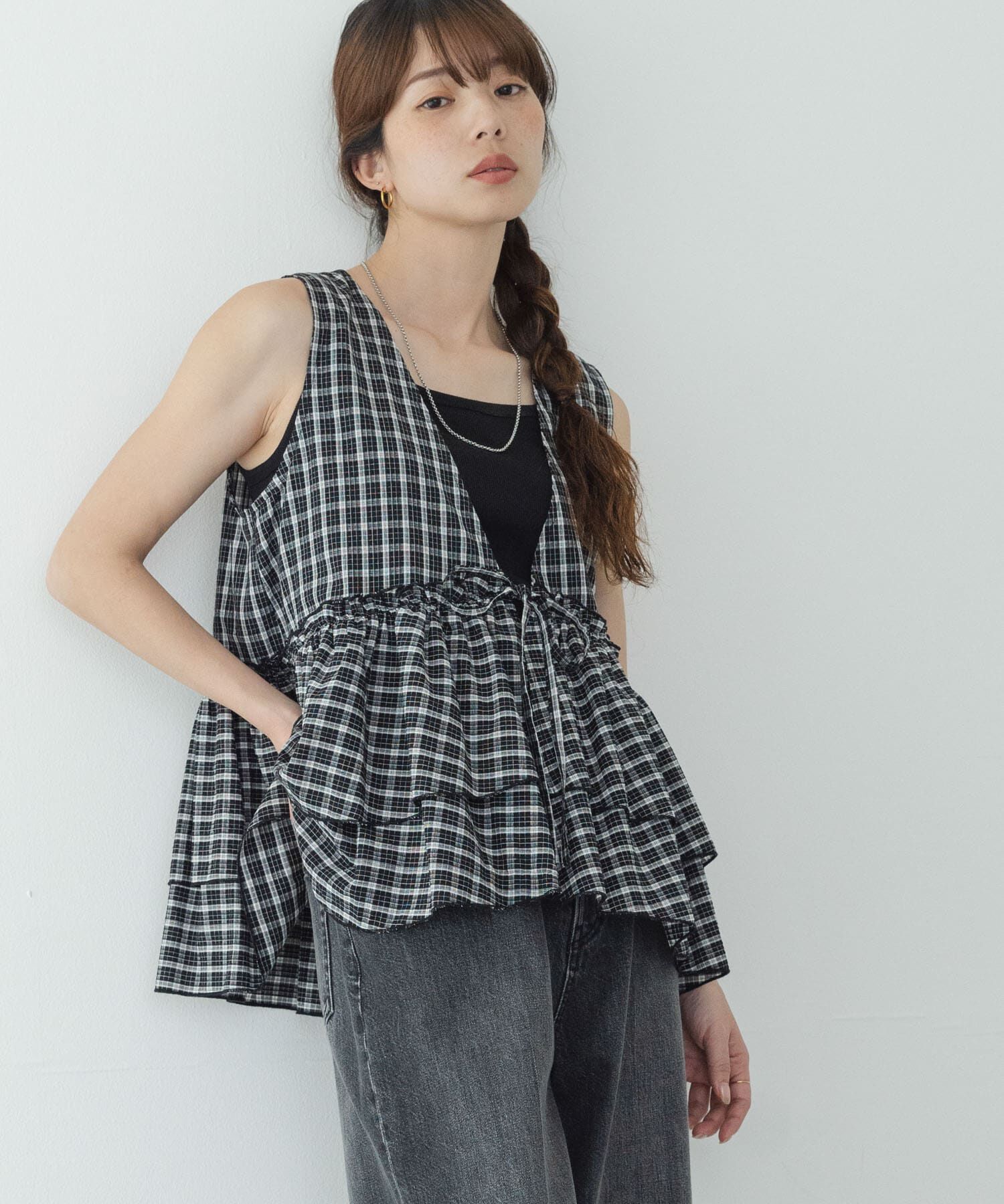 Sonny Label 「サッカーチェックペプラムベストブラウス」|シャツ・ブラウス|