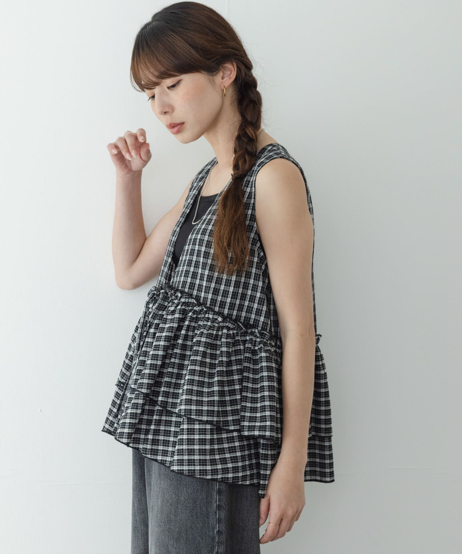 Sonny Label 「サッカーチェックペプラムベストブラウス」|シャツ・ブラウス|