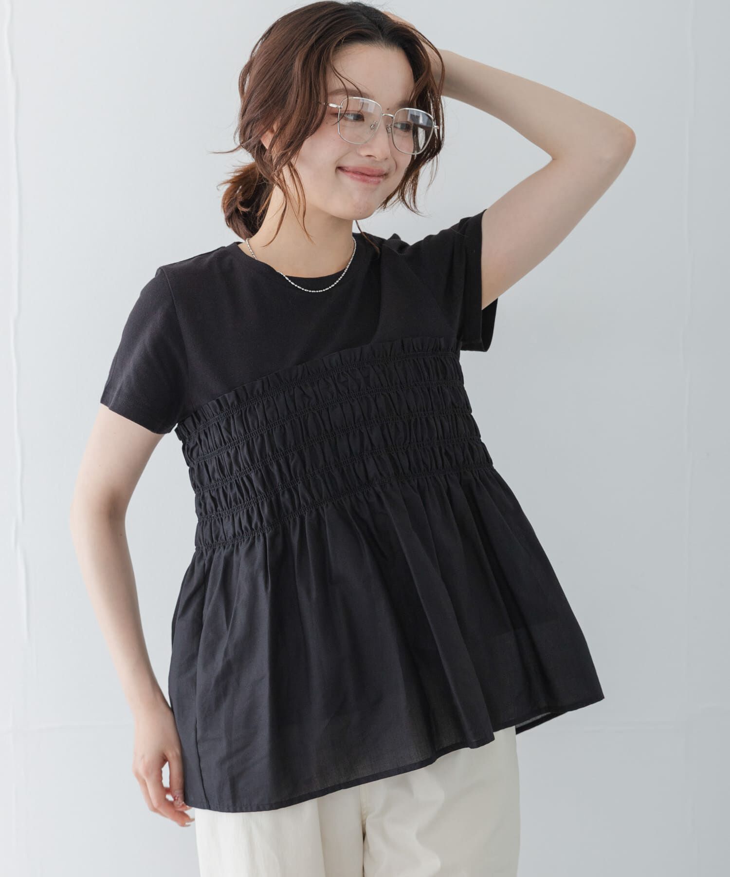 Sonny Label 「シャーリングビスチェコンビプルオーバー」|Tシャツ・カットソー|ブラック