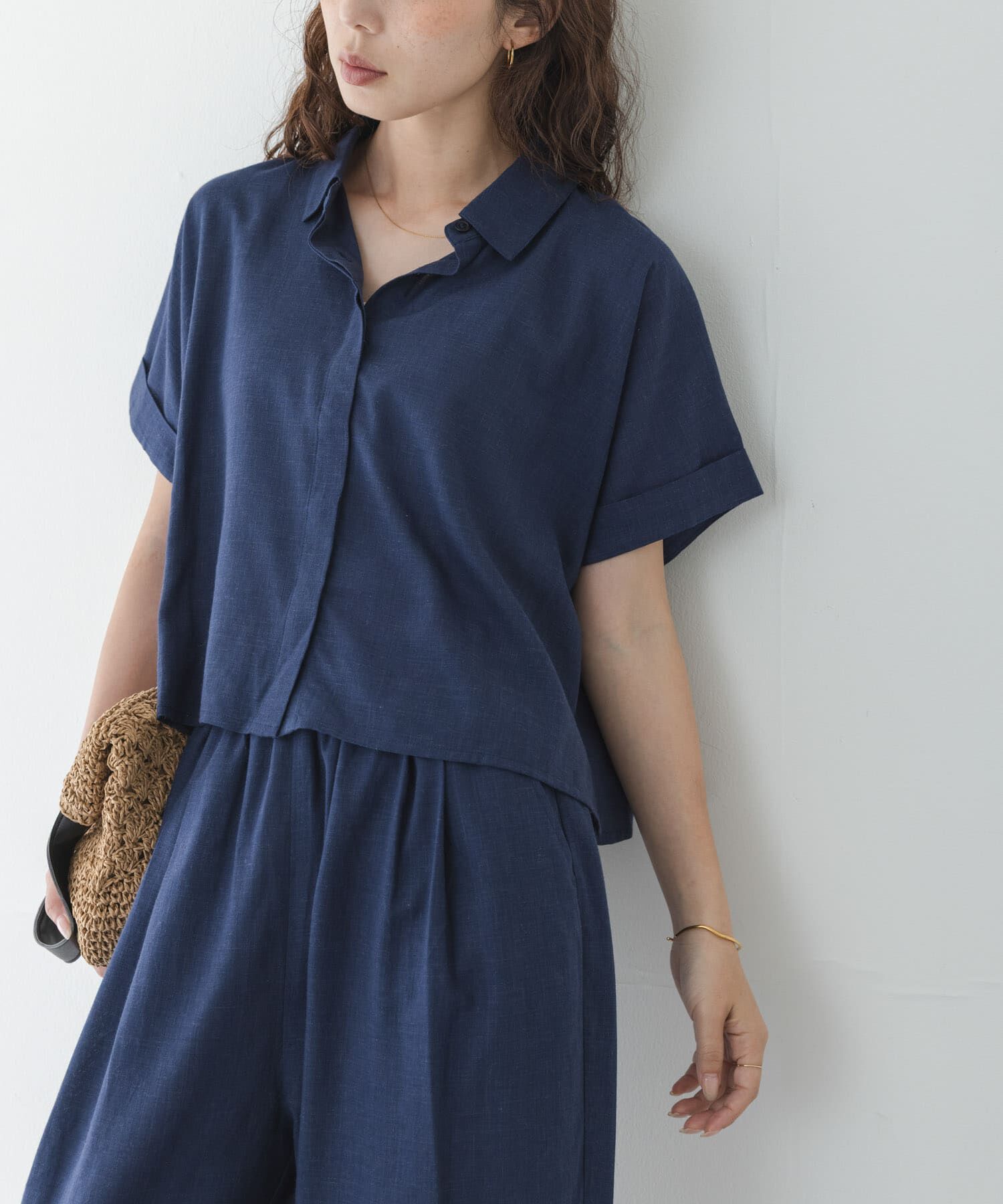 Sonny Label 「リネン混クロップドドルマンシャツ」|シャツ・ブラウス|ネイビー