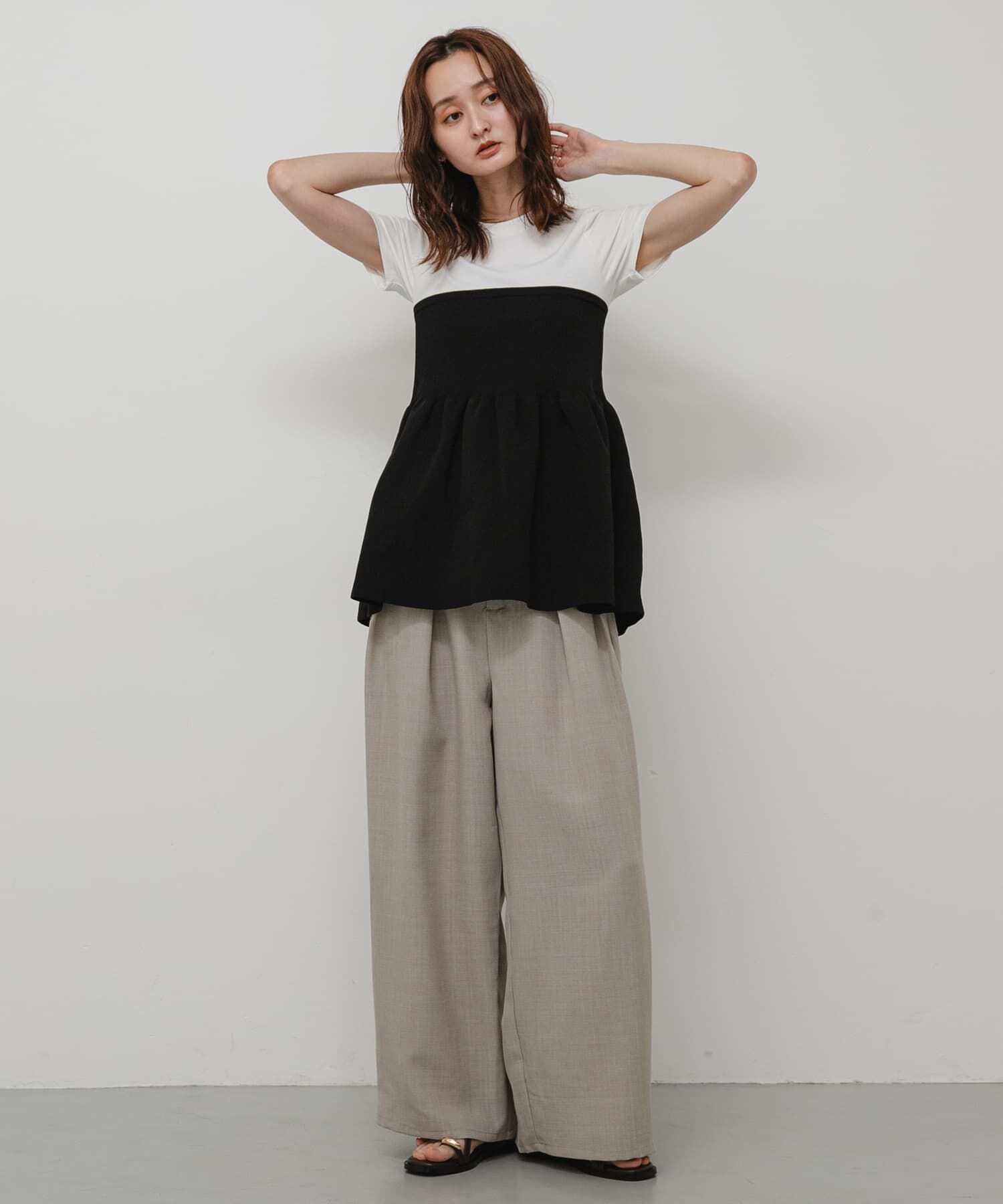 SENSE OF PLACE by URBAN RESEARCH「異素材コンビ半袖ペプラムプルオーバー」|Tシャツ・カットソー|