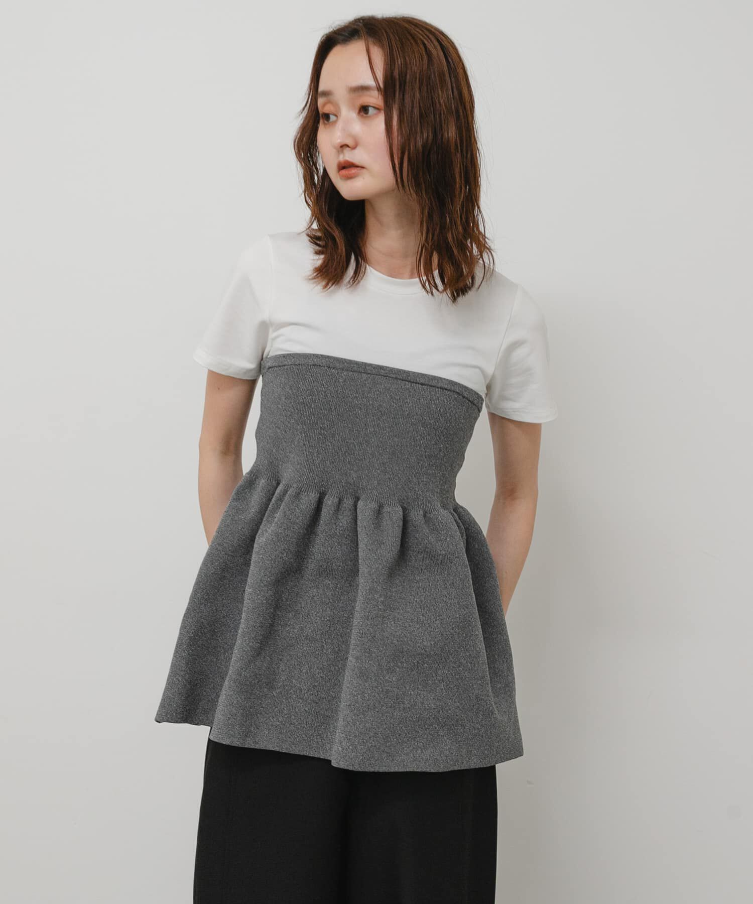 SENSE OF PLACE by URBAN RESEARCH「異素材コンビ半袖ペプラムプルオーバー」|Tシャツ・カットソー|