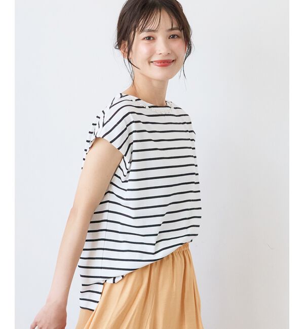  「パールネックフレンチスリーブカットソー」|Tシャツ・カットソー|